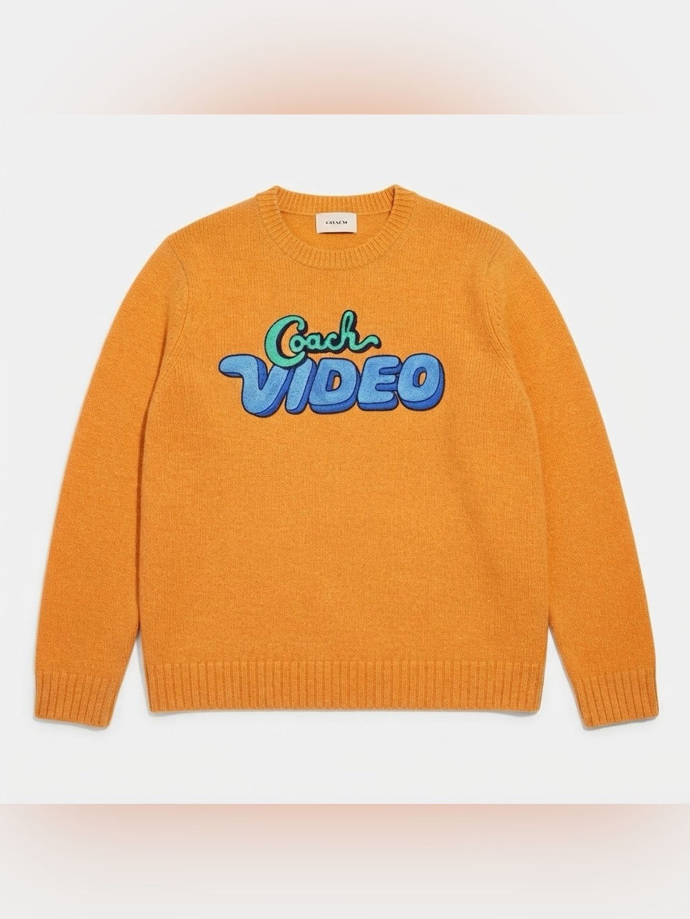 Coach "Coach Video" Graphic Wool Sweater Orange Size L Large